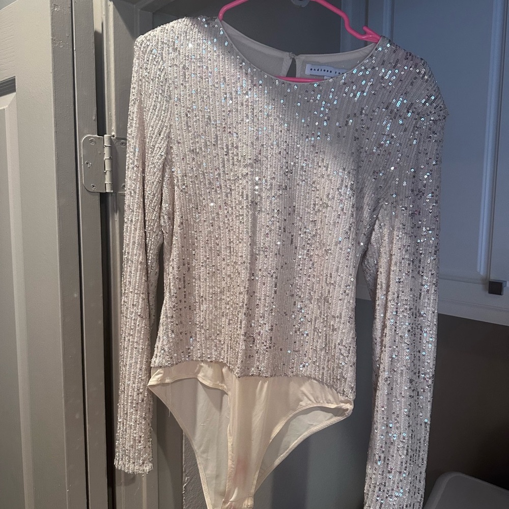 Silver Sequin Long Sleeve Bodysuit